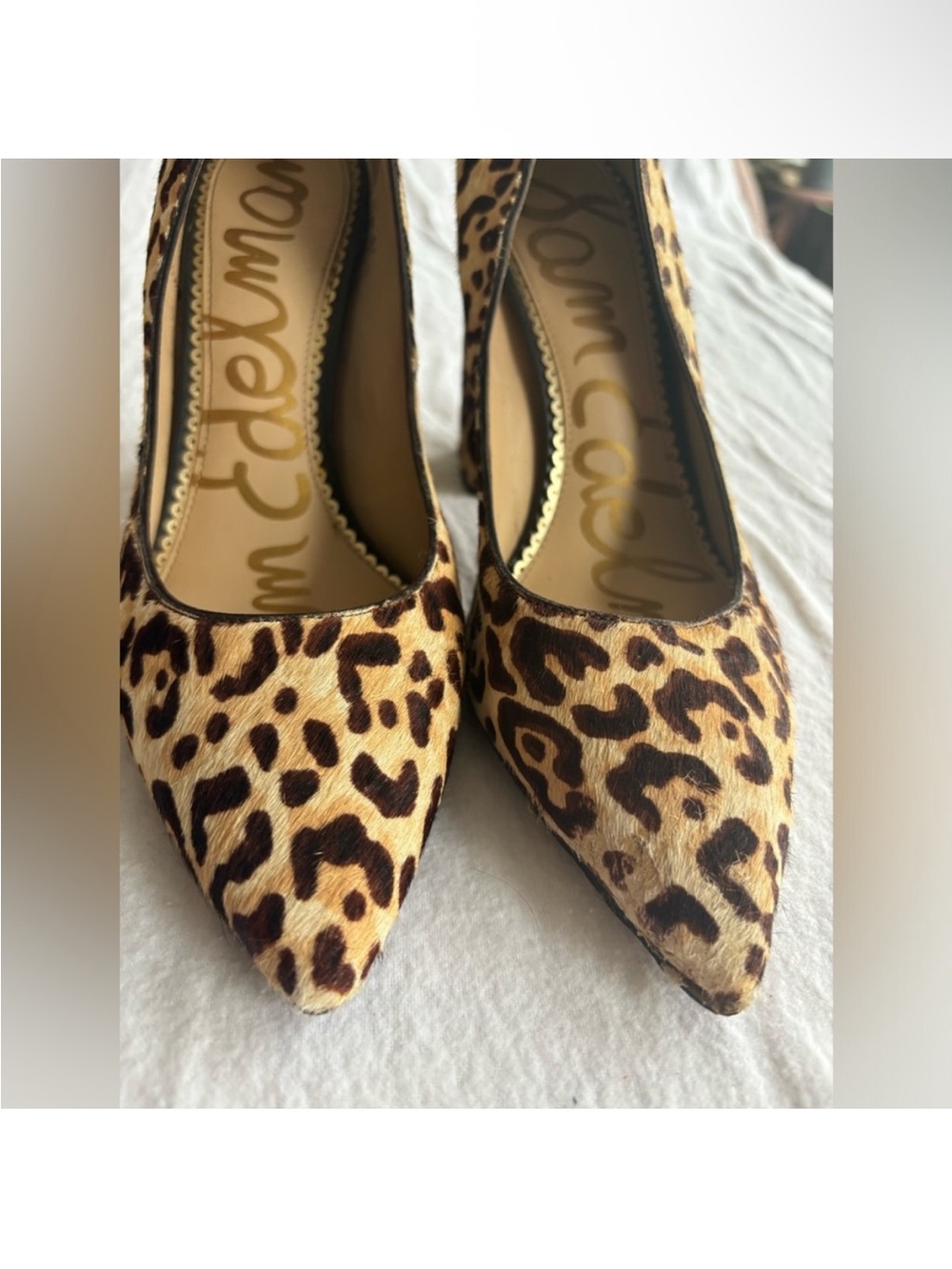 Sam Edelman Leopard Print Pointed Block Heel Pumps - Brown/Tan - Picture 4 of 6